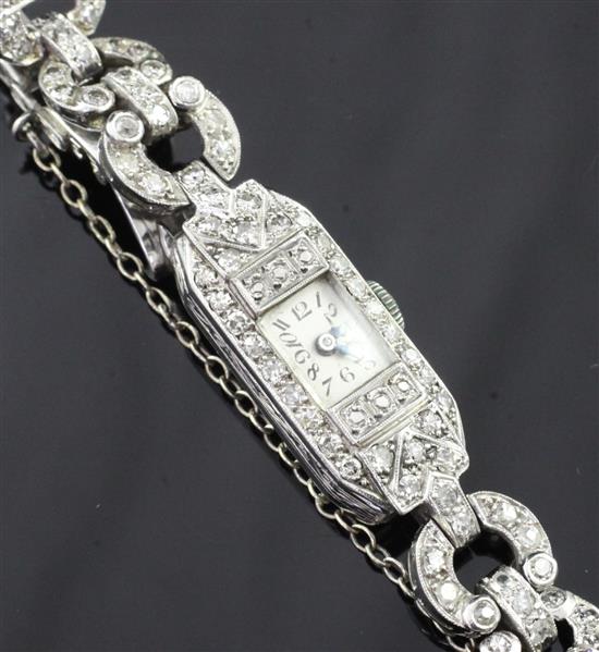 A ladys Art Deco platinum and diamond cocktail watch,